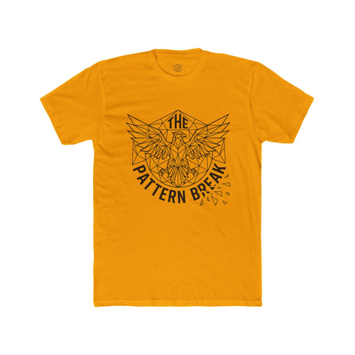 Mustard yellow unisex cotton t-shirt with a black geometric eagle graphic and The Pattern Break streetwear text